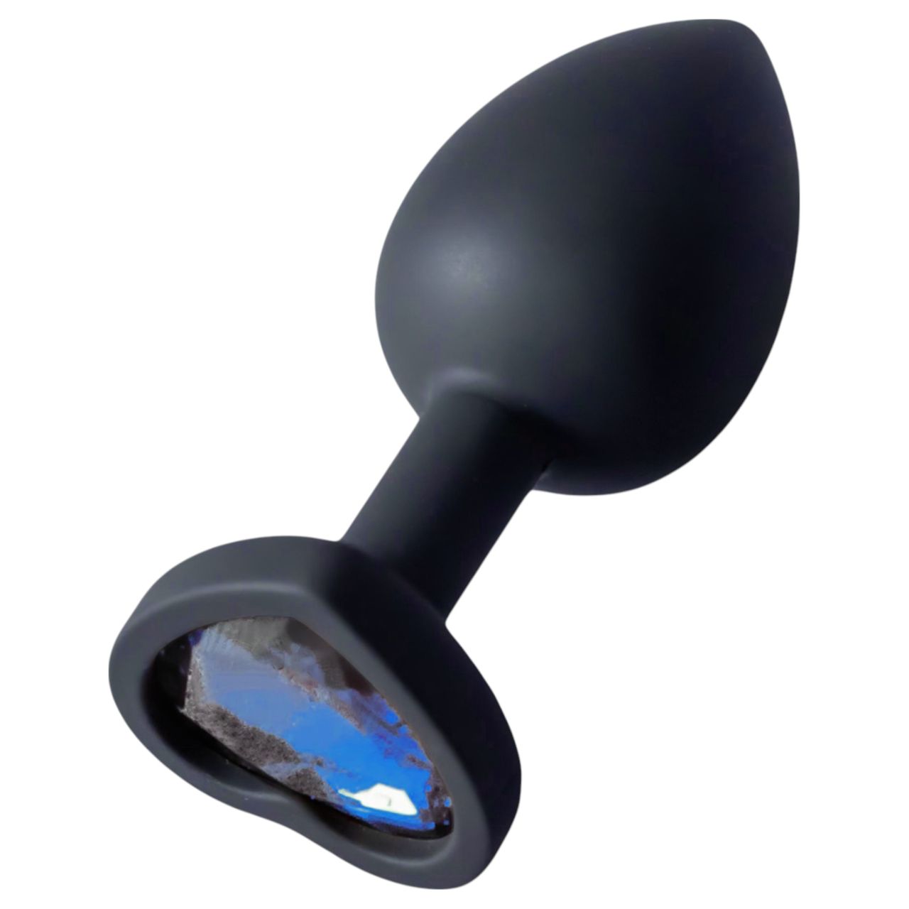 Sunfo - szilikon anál plug szív alakú kék kővel (fekete) Sunfo - szilikon anál plug szív alakú kék kővel (fekete)