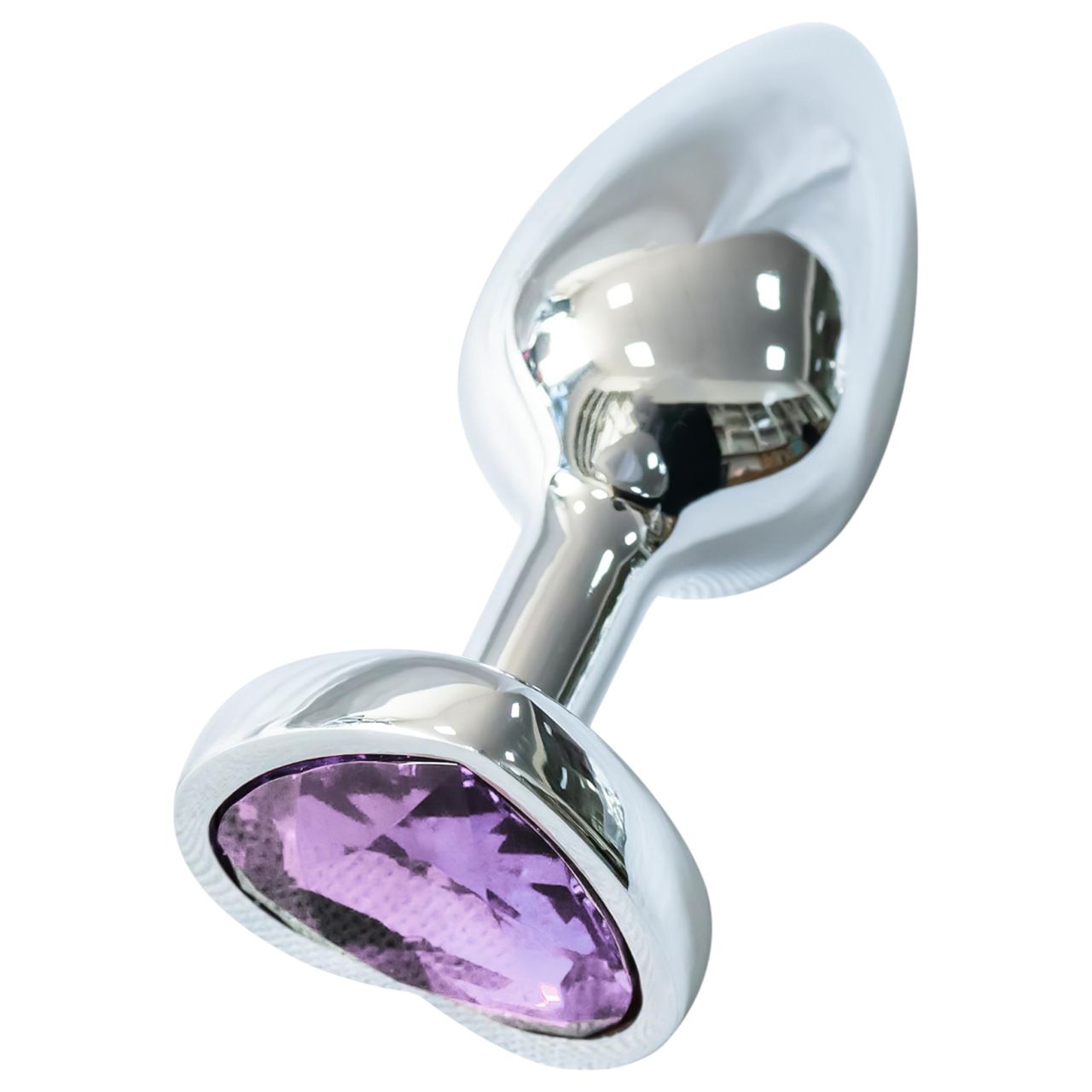 Sunfo - fém anál plug szív alakú lila kővel (ezüst) Sunfo - fém anál plug szív alakú lila kővel (ezüst)