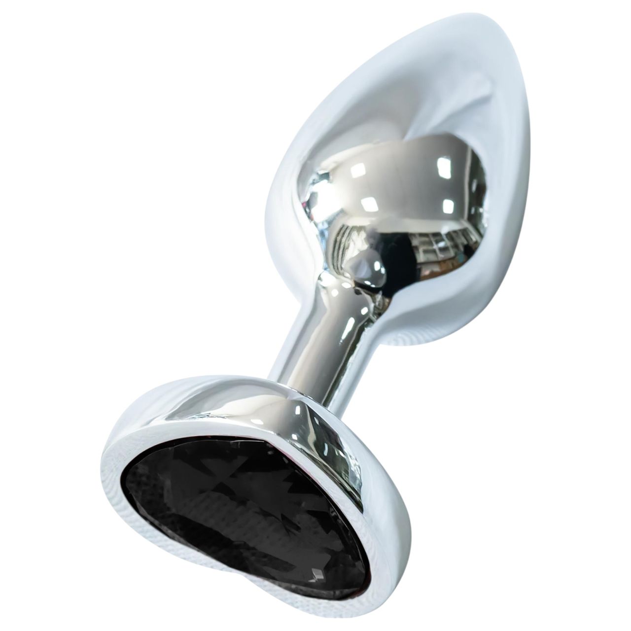 Sunfo - fém anál plug szív alakú fekete kővel (ezüst) Sunfo - fém anál plug szív alakú fekete kővel (ezüst)