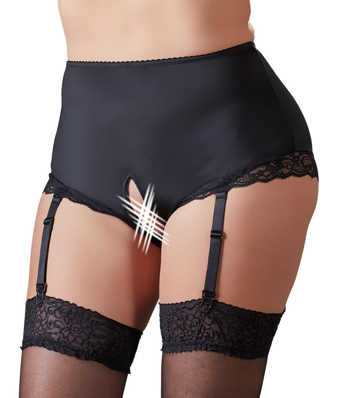 Cottelli Plus Size - harisnyatartós nyitott bugyi (fekete) Cottelli Plus Size - harisnyatartós nyitott bugyi (fekete)