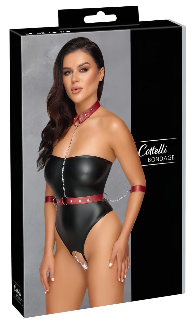 Cottelli Bondage - fényes body és kar bilincs (fekete) Cottelli Bondage - fényes body és kar bilincs (fekete)