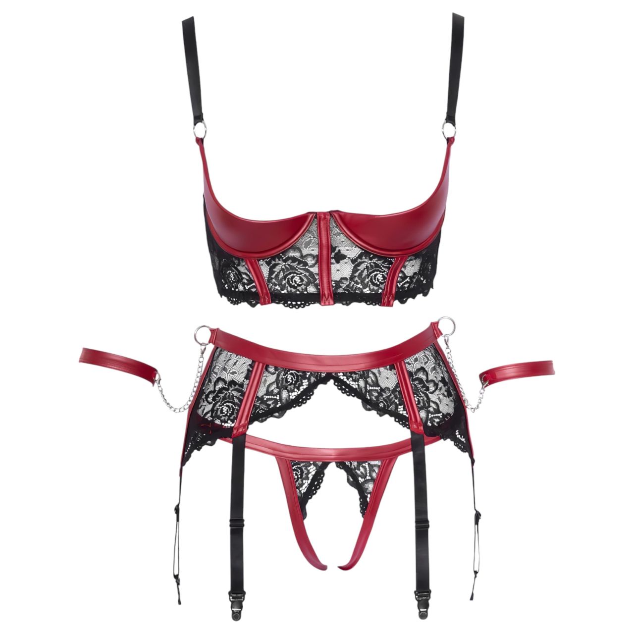 Cottelli Bondage - Matt, csipkés mellemelő szett (piros) Cottelli Bondage - Matt, csipkés mellemelő szett (piros)