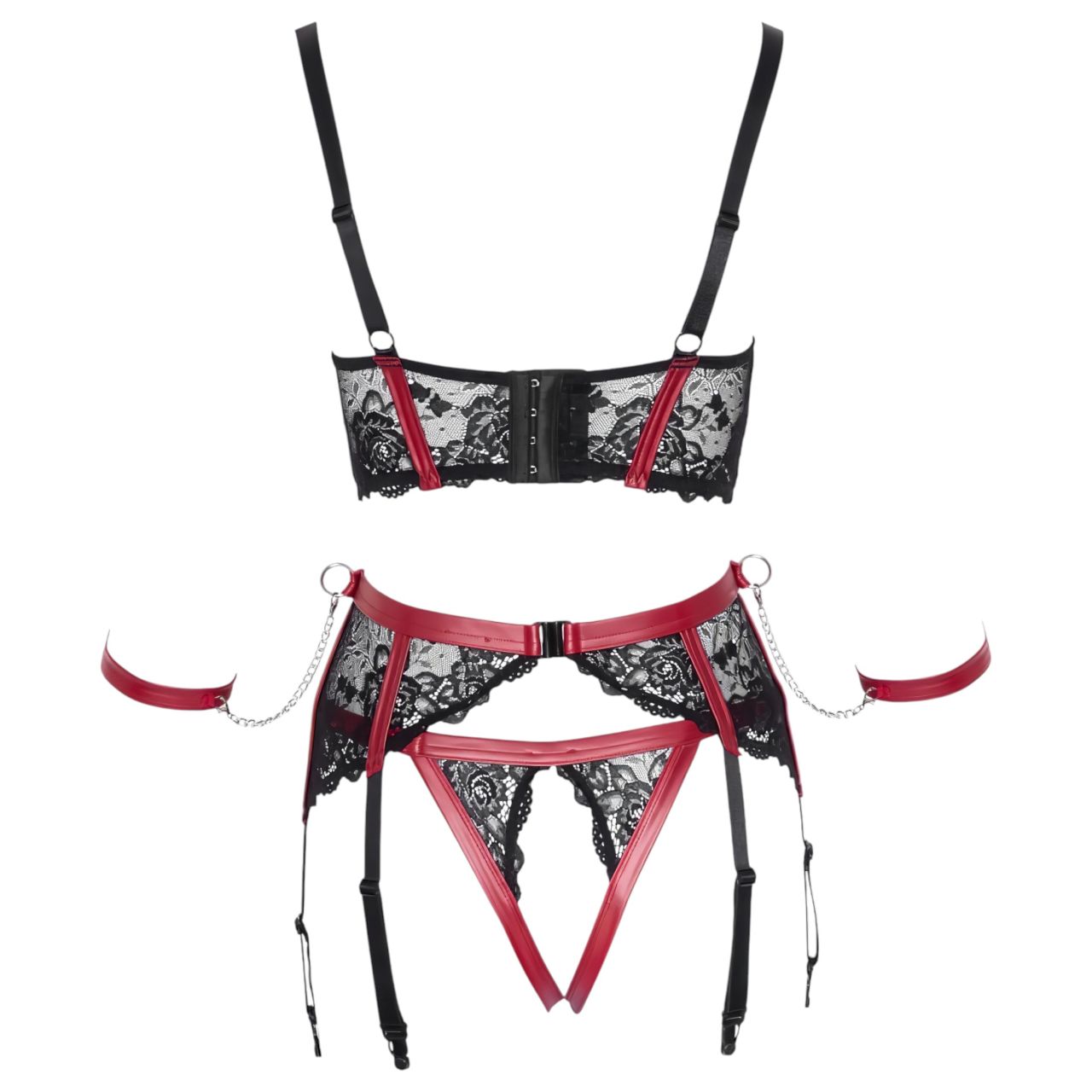 Cottelli Bondage - Matt, csipkés mellemelő szett (piros) Cottelli Bondage - Matt, csipkés mellemelő szett (piros)