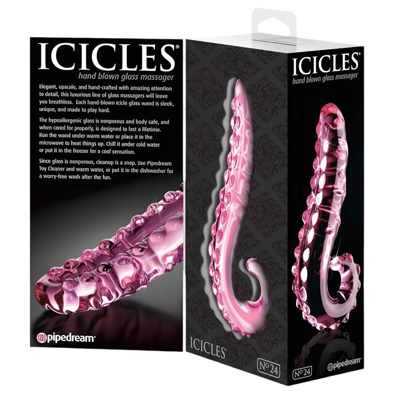 Icicles No. 24 - bordázott nyelv üveg dildó (pink) Icicles No. 24 - bordázott nyelv üveg dildó (pink)