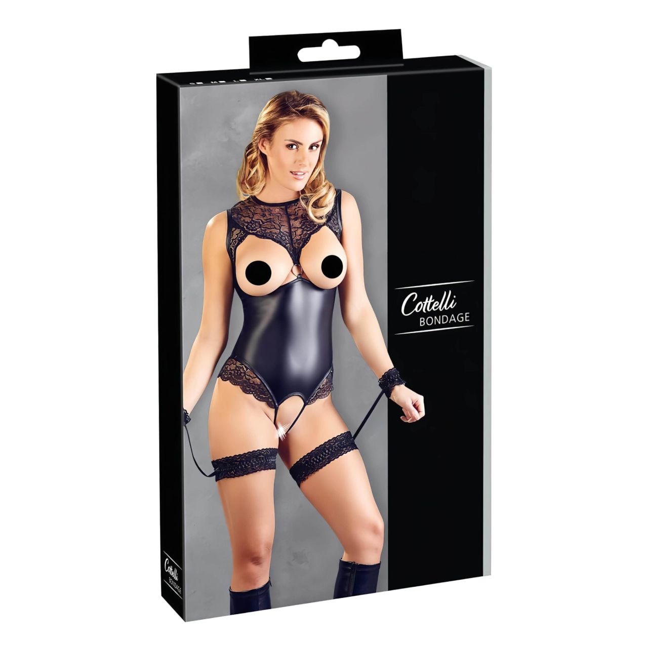 Cottelli Bondage - fényes nyitott body és kar bilincs (fekete) Cottelli Bondage - fényes nyitott body és kar bilincs (fekete)