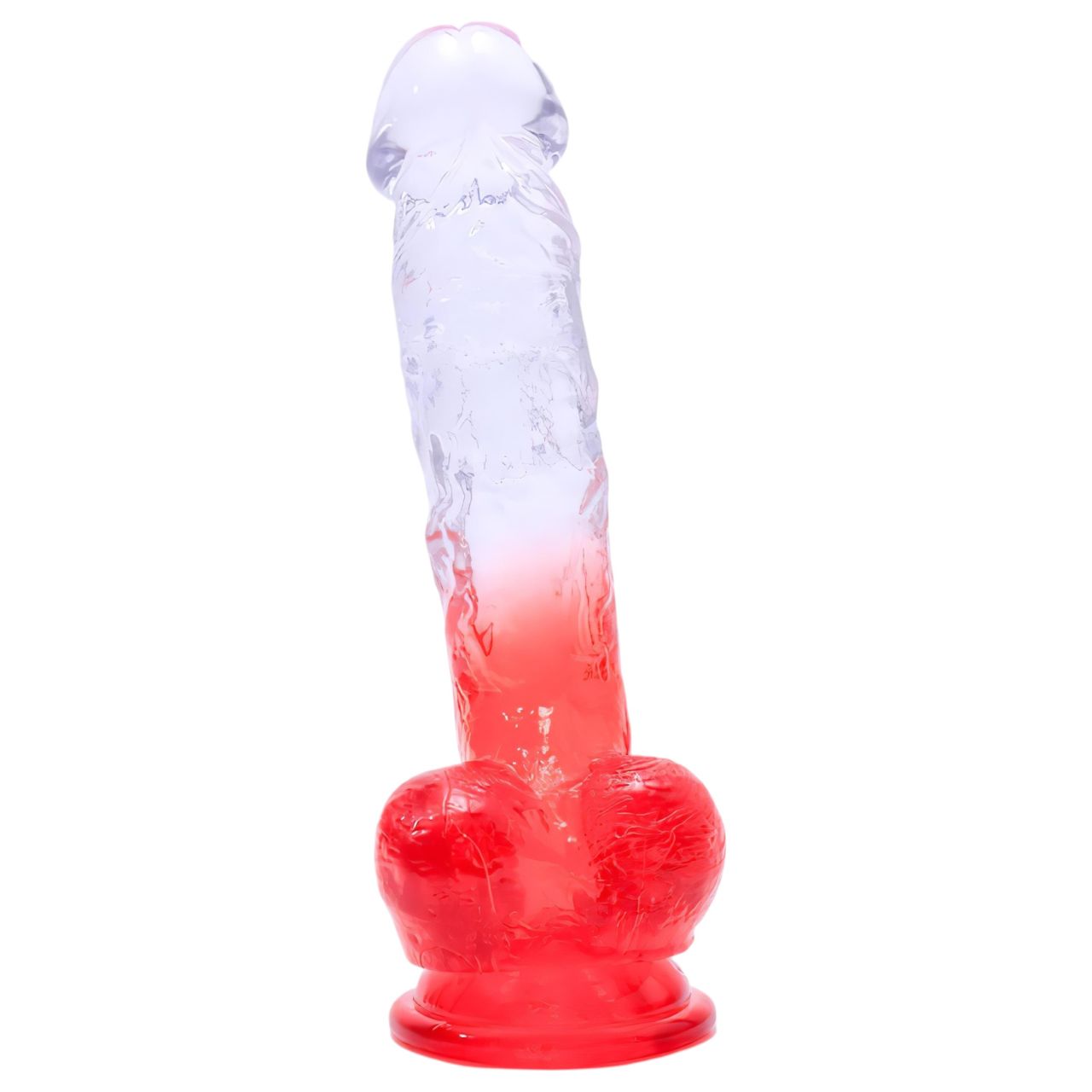 Sunfo - tapadókorongos, herés dildó - 21cm (átlátszó-piros) Sunfo - tapadókorongos, herés dildó - 21cm (átlátszó-piros)