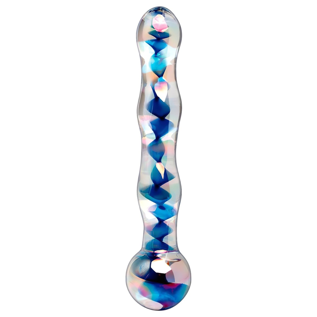 Icicles No. 08 - hullámos, kétvégű, üveg dildó (átlátszó-kék) Icicles No. 08 - hullámos, kétvégű, üveg dildó (átlátszó-kék)