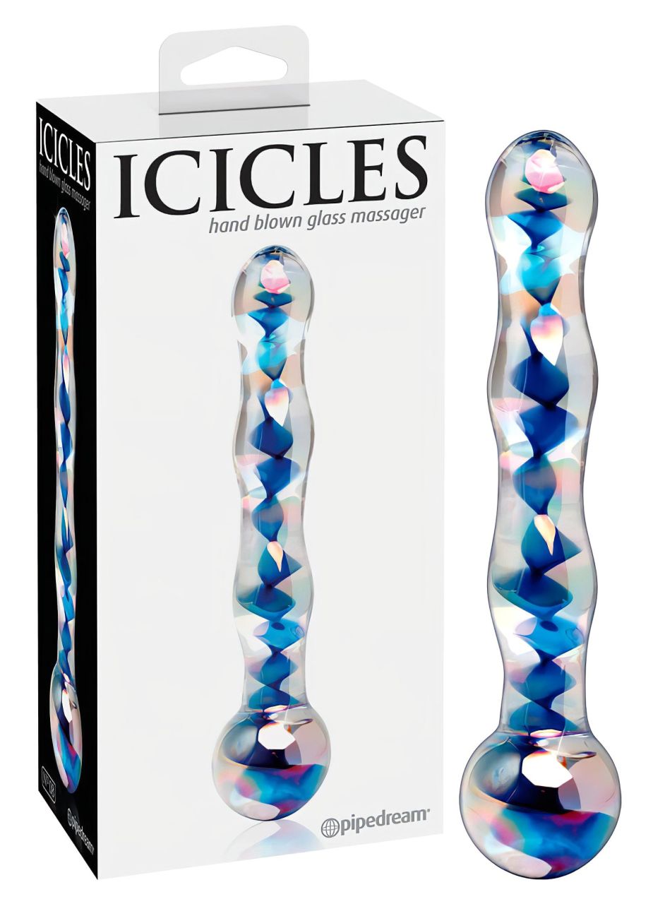 Icicles No. 08 - hullámos, kétvégű, üveg dildó (átlátszó-kék) Icicles No. 08 - hullámos, kétvégű, üveg dildó (átlátszó-kék)