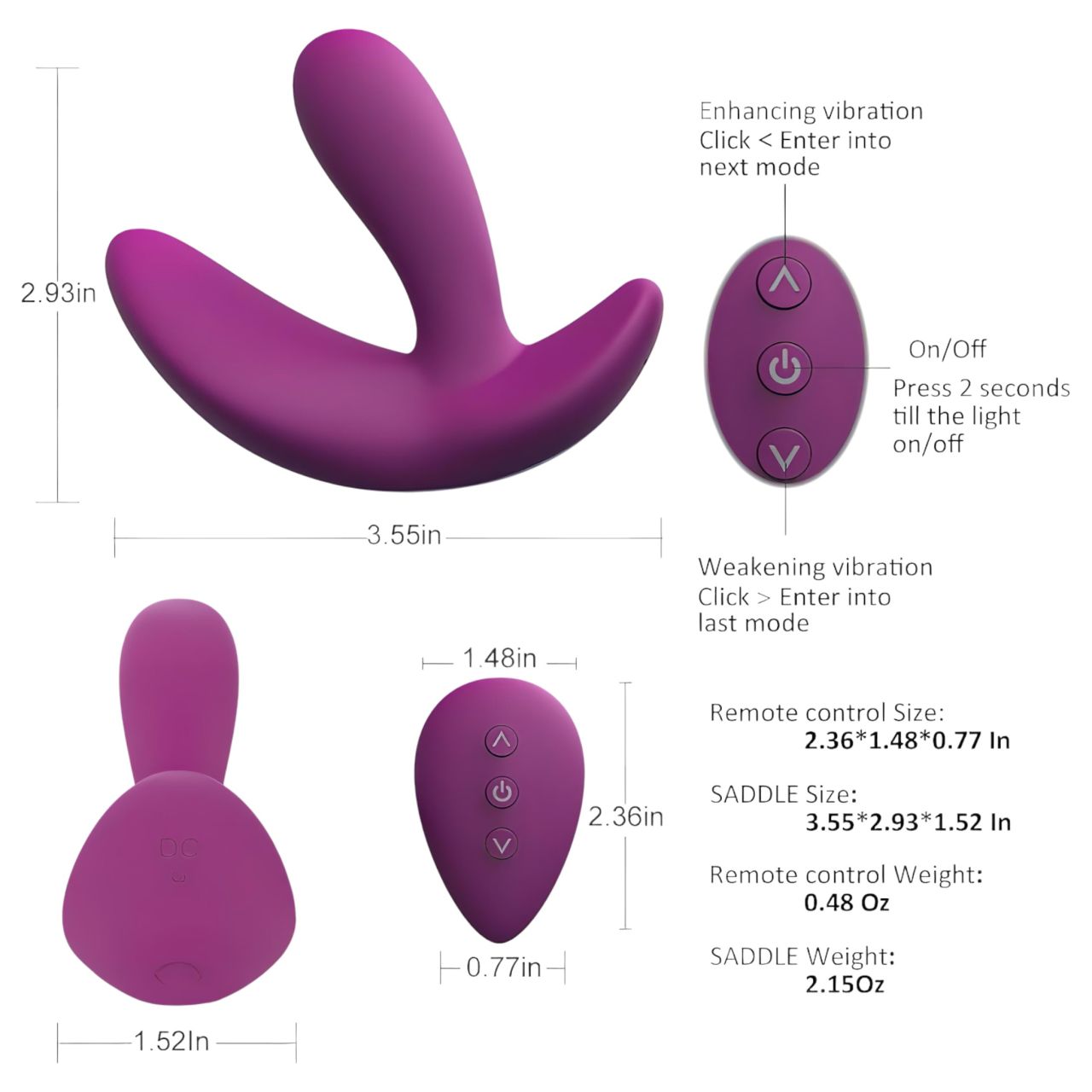 Cotoxo Saddle - távirányítós prosztata vibrátor (viola) Cotoxo Saddle - távirányítós prosztata vibrátor (viola)