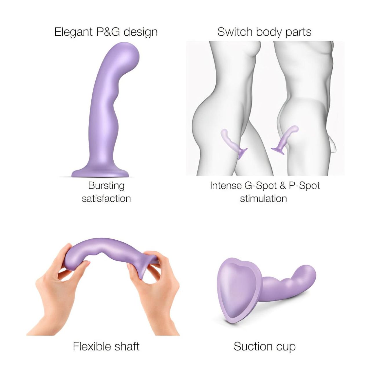Strap-on-me P&G S - hajlított, tapadókorongos dildó (lila)