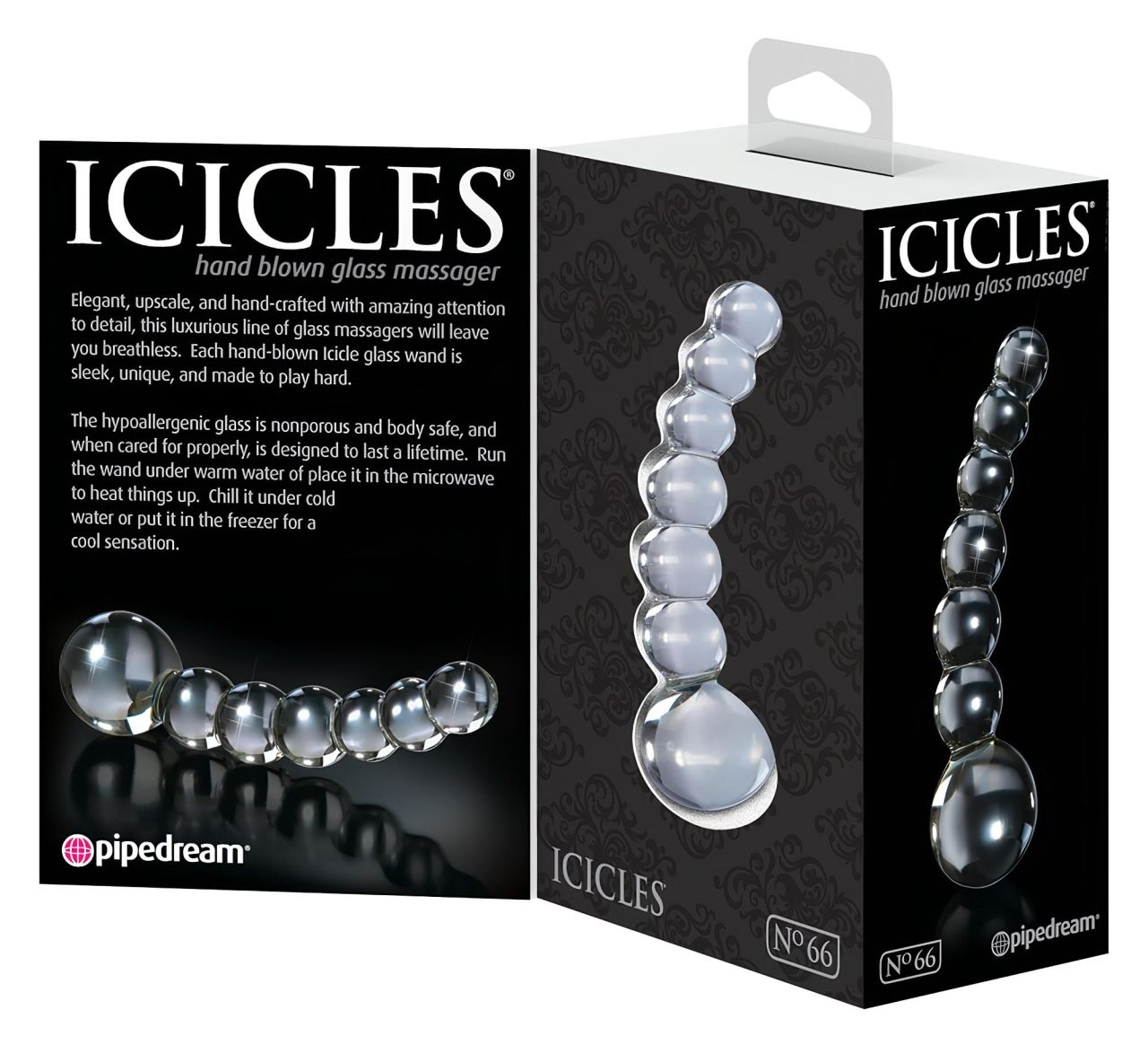 Icicles No. 66 - íves, gömbös, üveg dildó (átlátszó) Icicles No. 66 - íves, gömbös, üveg dildó (átlátszó)