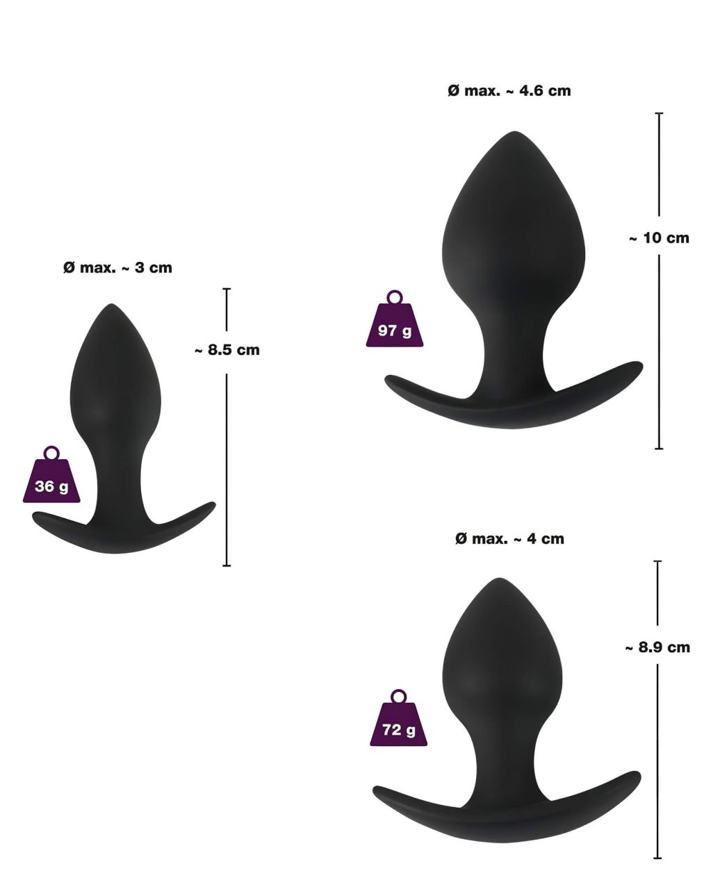 Black Velvets - szilikon anál plug szett (3 részes) - fekete Black Velvets - szilikon anál plug szett (3 részes) - fekete
