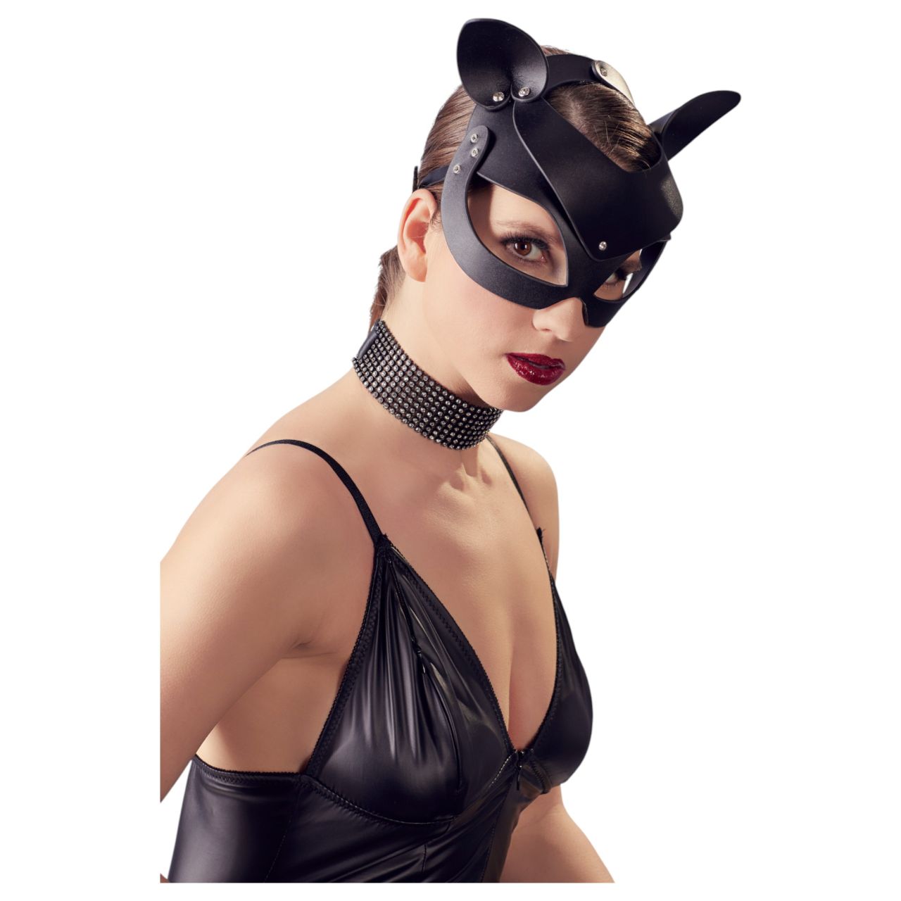 Bad Kitty - műbőr, strasszos cicamaszk - fekete (S-L) Bad Kitty - műbőr, strasszos cicamaszk - fekete (S-L)